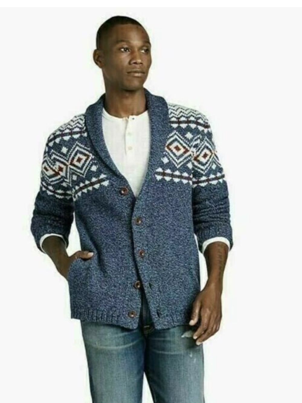 Lucky Brand Southwestern‎ Aztec Western Chunky Grunge Wool Blend Shawl Cardigan